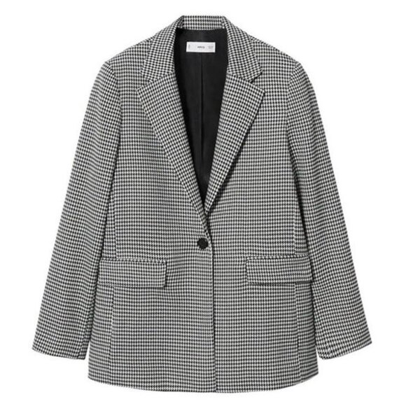 Mango Houndstooth Oversized Blazer Jacket S Gray Single Button Preppy Academia - Picture 4 of 16